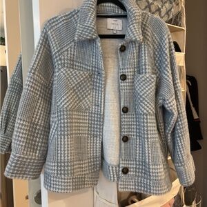 Greylin Light Blue & White Plaid Wool-Blend Shacket Jacket